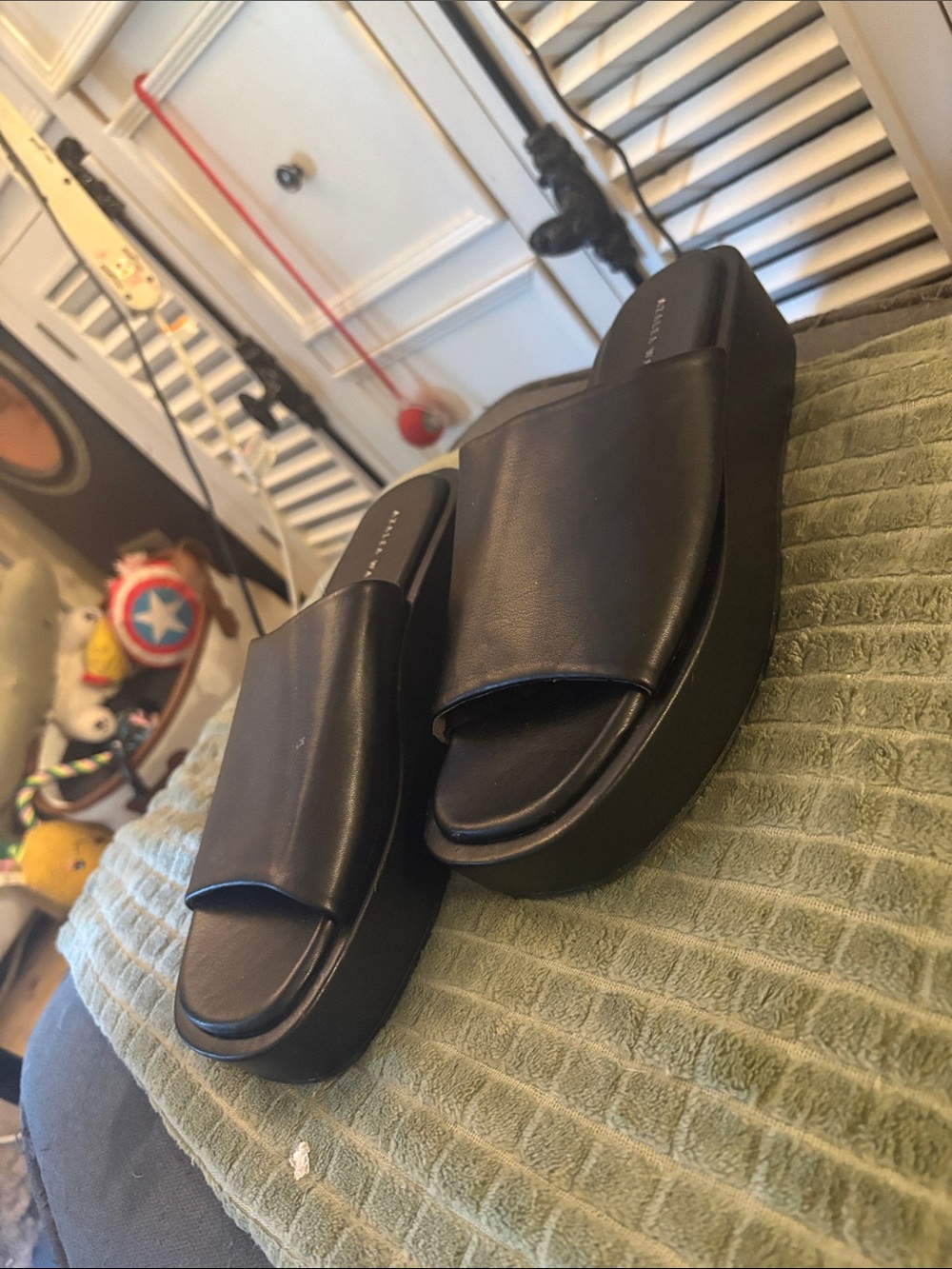 Platform Slide Sandals - Black Slip-On Loafers